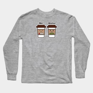 Meh. Woohoo! | Coffee Cup Friends | Charging | Low High Battery | Cute Kawaii | Dark Gray Long Sleeve T-Shirt